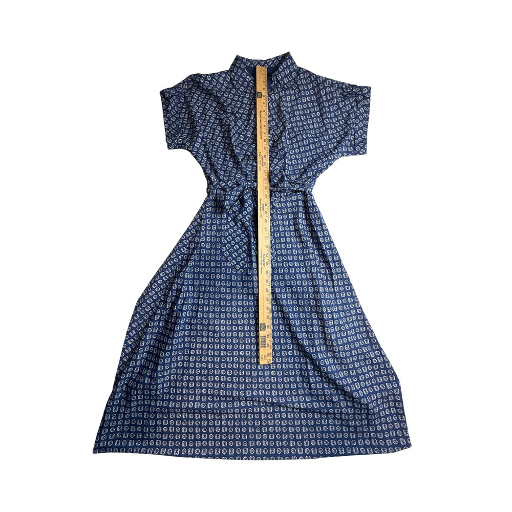 Lauren Ralph Lauren Blue Geometric Print Mock Neck Belted Midi Dress 10-2484 - Picture 8 of 9